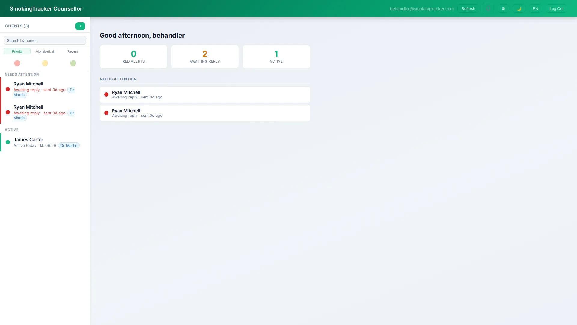 Practitioner Dashboard - Client overview