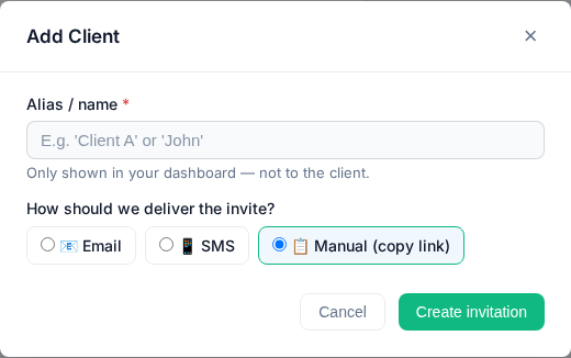 Add Client modal
