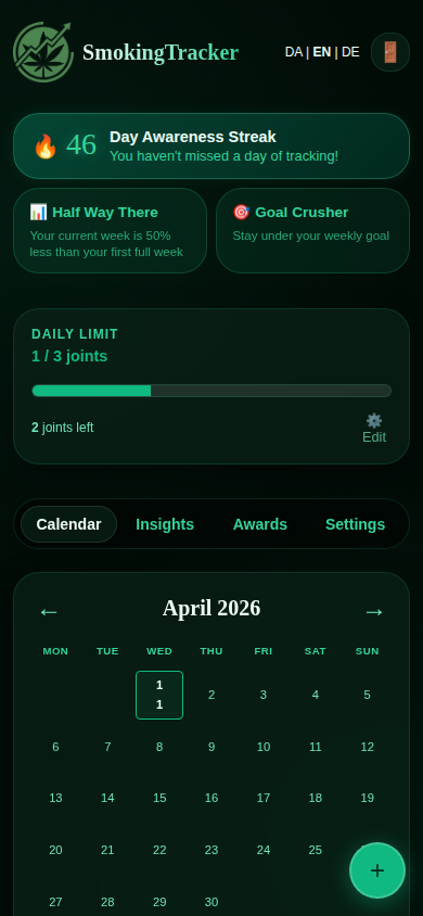 SmokingTracker App - home calendar view